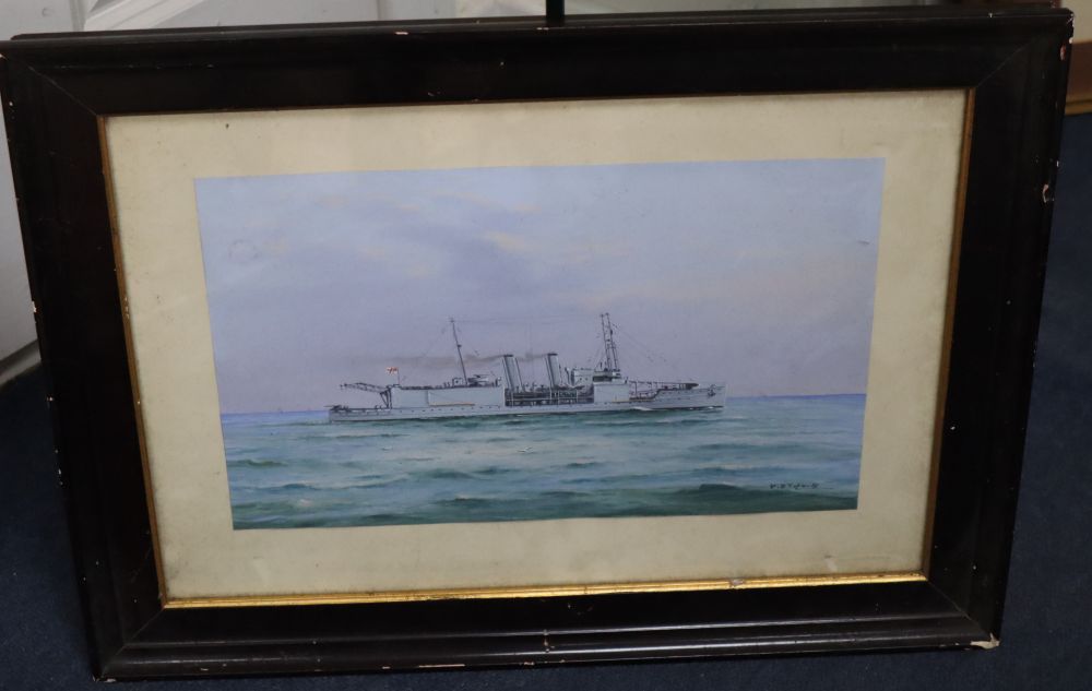 Vincenzo DEsposito (Maltese, 1886-1946), gouache, English warship at sea, 20 x 31cm